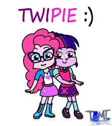 Size: 1104x1240 | Tagged: safe, artist:tommychipmunk, pinkie pie, sci-twi, twilight sparkle, human, equestria girls, cute, female, glasses, lesbian, scitwinkie, shipping, twinkie