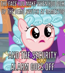 Size: 606x675 | Tagged: safe, edit, edited screencap, screencap, cozy glow, pegasus, pony, school raze, caption, cropped, female, filly, image macro, nintendo switch, solo focus, text