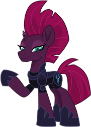 Size: 8024x11054 | Tagged: safe, artist:ejlightning007arts, tempest shadow, pony, unicorn, my little pony: the movie, absurd resolution, armor, broken horn, eye scar, female, happy, horn, raised hoof, scar, simple background, smiling, solo, transparent background, vector
