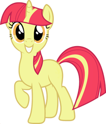 Size: 1920x2233 | Tagged: safe, edit, apple bloom, twilight sparkle, unicorn twilight, pony, unicorn, female, fusion, mare, palette swap, ponyar fusion, raised hoof, recolor, simple background, smiling, solo, teeth, transparent background, vector, vector edit