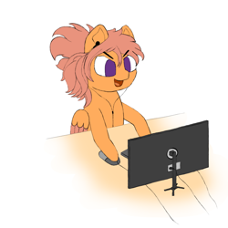 Size: 1000x1000 | Tagged: safe, artist:shoophoerse, oc, oc:shoop, pegasus, pony, atg 2019, computer mouse, computer screen, keyboard, newbie artist training grounds, solo