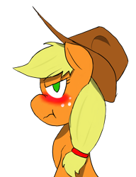 Size: 1000x1300 | Tagged: safe, artist:dark-kisame, derpibooru import, applejack, earth pony, pony, blushing, female, scrunchy face, simple background, solo, transparent background, tsundere