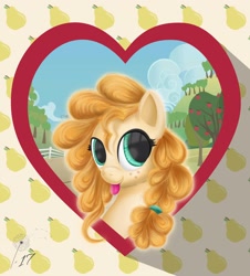 Size: 2596x2870 | Tagged: safe, artist:jaycdandelion, pear butter, pony, :p, bust, heart eyes, picture frame, portrait, silly, smiling, solo, tongue out, wingding eyes