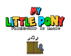 Size: 1024x812 | Tagged: safe, artist:tarkan809, spike, dinosaur, dragon, over a barrel, animated, hat, music, music notes, musician, piano, pixel art, style emulation, super mario bros., super mario world, title drop, video, yoshi