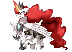 Size: 2700x1968 | Tagged: safe, artist:pridark, raven, oc, oc:solaris, alicorn, pony, fallout equestria, fallout equestria: influx, alicorn oc, armor, fanfic art, female, mare, protecting, serious, serious face, simple background, transparent background