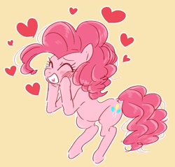 Size: 1137x1086 | Tagged: safe, artist:nota_mano, derpibooru import, pinkie pie, earth pony, pony, blushing, cute, diapinkes, dock, eyes closed, heart, heart tongue, open mouth, solo