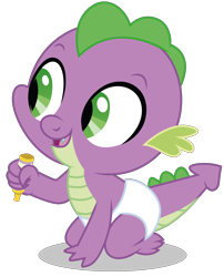 Size: 4068x5027 | Tagged: safe, artist:dragonchaser123, spike, dragon, sparkle's seven, baby, baby dragon, baby spike, crayon, cute, daaaaaaaaaaaw, diaper, hnnng, kneeling, male, simple background, smiling, solo, spikabetes, transparent background, vector, younger