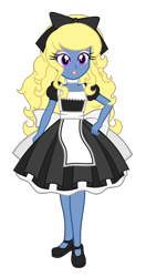 Size: 2000x3800 | Tagged: safe, artist:gabosor, derpibooru exclusive, part of a set, oc, oc:azure/sapphire, equestria girls, bow, clothes, crossdressing, cute, dress, femboy, headband, lipstick, lolita fashion, looking at you, maid, male, princess princess, shoes, simple background, smiling, solo, transparent background, wig