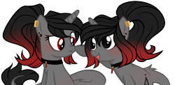 Size: 1343x656 | Tagged: safe, artist:skylacuna, oc, oc:cynder, oc:raex, pony, unicorn, base used, boop, female, mare, simple background, solo, transparent background