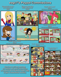 Size: 2889x3655 | Tagged: safe, artist:eagc7, apple bloom, sweetie belle, equestria girls, advertisement, commission info, marvel, the loud house