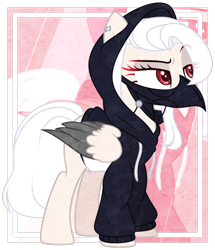 Size: 2132x2481 | Tagged: safe, artist:sweet-psycho-uwu, oc, oc:shino, pegasus, pony, clothes, female, hoodie, mare, mask, solo, two toned wings, wings