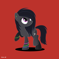 Size: 1080x1080 | Tagged: safe, artist:noah-x3, oc, oc:diamond willow, pegasus, pony, emo, female, glowstick, goth, mare, punk, raised hoof, red background, simple background, solo, wings