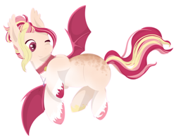 Size: 4272x3400 | Tagged: safe, artist:hirundoarvensis, oc, bat pony, pony, choker, female, mare, multicolored hooves, one eye closed, simple background, solo, transparent background, wink