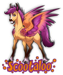 Size: 1300x1540 | Tagged: safe, artist:blueharuka, scootaloo, pegasus, pony, alternate design, colored hooves, colored wings, female, mare, simple background, smiling, solo, transparent background, unshorn fetlocks, wings