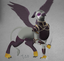 Size: 665x629 | Tagged: safe, artist:josipbrozbeforehoes, oc, oc:princess sköldsvärd, griffon, equestria at war mod, armor, dagger, princess, solo, weapon