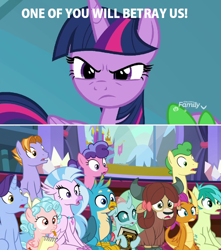 Size: 800x904 | Tagged: safe, edit, edited screencap, screencap, auburn vision, berry blend, berry bliss, cozy glow, gallus, huckleberry, november rain, ocellus, sandbar, silverstream, smolder, twilight sparkle, twilight sparkle (alicorn), yona, alicorn, a matter of principals, comic, friendship student, screencap comic, student six