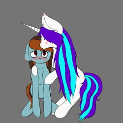 Size: 1000x1000 | Tagged: safe, artist:notefly, oc, oc only, oc:mercury vapour, oc:notefly, pony, blushing, hug