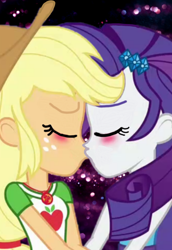 Size: 658x956 | Tagged: safe, edit, applejack, rarity, equestria girls, cute, female, kissing, lesbian, rarijack, screenshots, shipping