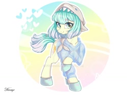 Size: 1024x768 | Tagged: safe, artist:foxcarp, oc, oc only, earth pony, pony, boots, clothes, cute, hat, hoodie, ocbetes, shark hat, shoes, solo