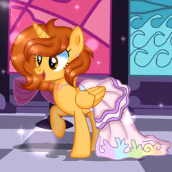 Size: 2250x2250 | Tagged: safe, artist:doraeartdreams-aspy, oc, oc only, oc:aspen, alicorn, pony, alicorn oc, beautiful, clothes, dress, ear piercing, female, gala dress, hippie, jewelry, mare, necklace, peace symbol, piercing, solo