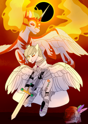 Size: 2480x3508 | Tagged: safe, daybreaker, oc, oc:light knight, pony, lightbreaker, lightestia, sun