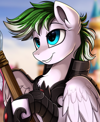 Size: 1446x1764 | Tagged: safe, artist:pridark, oc, oc:loyal wing, pegasus, pony, bust, clothes, cute, handsome, male, portrait, smiling, solo