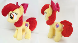 Size: 2708x1484 | Tagged: safe, artist:epicrainbowcrafts, apple bloom, earth pony, pony, bow, commission, cutie mark, female, filly, irl, photo, plushie, solo, the cmc's cutie marks