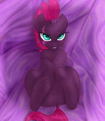 Size: 3288x3803 | Tagged: safe, artist:bellfa, edit, tempest shadow, pony, unicorn, blushing, broken horn, dock, eye scar, featureless crotch, female, frog (hoof), horn, lip bite, mare, nudity, scar, solo, underhoof, ych result