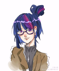 Size: 5000x6000 | Tagged: safe, alternate version, artist:琿以理, sci-twi, twilight sparkle, equestria girls, alternate hairstyle, female, glasses, looking at you, simple background, solo, white background