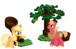 Size: 800x515 | Tagged: safe, artist:anxet, artist:cm4s, artist:shelmo69, derpibooru import, applejack, big macintosh, earth pony, pony, apple tree, catapult, lego, lego digital designer, tree