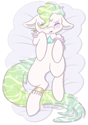 Size: 629x900 | Tagged: safe, artist:mallowglitz, oc, oc:ignis, original species, pond pony, on back, solo