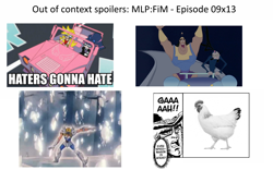 Size: 1280x800 | Tagged: safe, pony, between dark and dawn, cygnus hyoga, jojo's bizarre adventure, kronk, meme, out of context, out of context spoiler, panty and stocking with garterbelt, saint seiya, speedwagon, the emperor's new groove, yzma