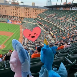 Size: 720x720 | Tagged: safe, photographer:justinleow, gallus, silverstream, baltimore, baseball, female, gallstream, male, oriole park at camden yards, shipping, sports, straight, united states