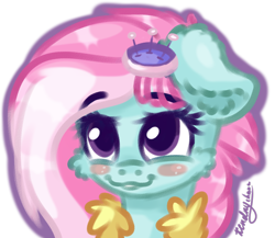 Size: 1500x1300 | Tagged: safe, artist:kindny-chan, kerfuffle, pony, rainbow roadtrip, blushing, bust, cheek fluff, cute, ear fluff, floppy ears, fufflebetes, portrait, simple background, smiling, solo, transparent background