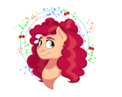 Size: 1280x1024 | Tagged: safe, artist:itstechtock, oc, oc:cherry penelope surprise, earth pony, pony, bust, female, mare, offspring, parent:cheese sandwich, parent:pinkie pie, parents:cheesepie, portrait, simple background, solo, transparent background