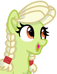 Size: 799x1022 | Tagged: safe, artist:rainbow eevee, granny smith, pony, female, looking up, mare, open mouth, simple background, smiling, solo, transparent background, young granny smith, younger