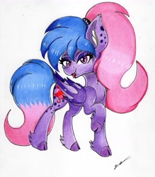 Size: 4801x5489 | Tagged: safe, artist:luxiwind, oc, oc:devil candy, bat pony, pony, bat pony oc, female, mare, raised hoof, solo, traditional art