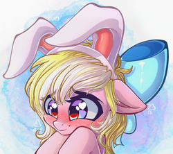 Size: 3373x3000 | Tagged: safe, artist:chaosangeldesu, oc, oc only, oc:bay breeze, pegasus, pony, blushing, bow, bunny ears, cute, daaaaaaaaaaaw, female, hair bow, heart eyes, mare, ocbetes, simple background, wingding eyes, ych result