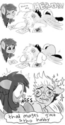 Size: 626x1200 | Tagged: safe, artist:mamidulugo, oc, oc only, oc:mami dulugo, oc:midori kuroba, pegasus, pony, egyptian pony, freckles, hissing, messy mane, monochrome, pencil, shocked, snot, sparkles, teary eyes, two toned mane