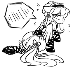 Size: 924x861 | Tagged: safe, artist:mamidulugo, oc, oc:midori kuroba, pegasus, pony, ankh, blushing, egyptian pony, freckles, gothic lolita, monochrome, ribbon