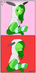 Size: 3000x6000 | Tagged: safe, artist:fajnyziomal, oc, oc only, oc:świstek, pegasus, plant pony, pony, comic:świstek, blight, bunny ears, cheek fluff, clothes, comic, crying, curly eyelashes, hoodie, sad, socks, solo, striped socks