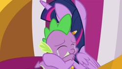 Size: 1920x1080 | Tagged: safe, screencap, spike, twilight sparkle, twilight sparkle (alicorn), alicorn, dragon, pony, the ending of the end, crying, hug, winged spike