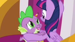 Size: 1920x1080 | Tagged: safe, screencap, spike, twilight sparkle, twilight sparkle (alicorn), alicorn, dragon, pony, the ending of the end, crying, hug, winged spike