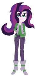 Size: 284x584 | Tagged: safe, artist:nightcorecat123, artist:painterede, oc, oc only, oc:evening glitter, equestria girls, base used, boots, clothes, commission, equestria girls-ified, female, gloves, high heel boots, icey-verse, jeans, magical lesbian spawn, offspring, pants, parent:starlight glimmer, parent:sunset shimmer, parents:shimmerglimmer, shirt, shoes, simple background, solo, t-shirt, vest, white background