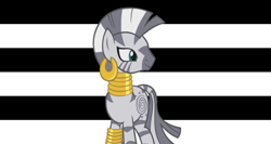 Size: 1132x600 | Tagged: safe, zecora, zebra, ear piercing, earring, female, heterosexuality, hooves, jewelry, mare, neck rings, piercing, pride, pride flag, solo, straight, straight pride flag