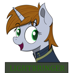 Size: 2000x2000 | Tagged: safe, artist:memeancholy, oc, oc only, oc:littlepip, pony, unicorn, fallout equestria, bust, clothes, fanfic, fanfic art, female, high res, horn, lightbringer, mare, open mouth, portrait, simple background, solo, transparent background, vault suit