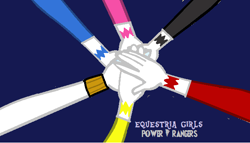 Size: 624x356 | Tagged: safe, artist:cam-and-sister-paint, equestria girls, black ranger, blue ranger, gosei sentai dairanger, kibaranger, kyoryu sentai zyuranger, mammothranger, mighty morphin power rangers, pink ranger, power rangers, pteraranger, red ranger, six hands together, tigerranger, triceraranger, tyrannoranger, white ranger, yellow ranger