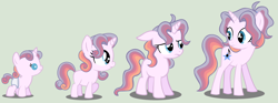 Size: 3880x1440 | Tagged: safe, artist:loveedovey, oc, oc:bellissima stella, pony, 5-year-old, age progression, baby, baby pony, base used, female, filly, simple background, solo, teenager