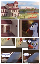 Size: 1950x3102 | Tagged: safe, artist:greenbrothersart, night light, pony, unicorn, comic:love is magic, comic, glasses, letter, male, quill, solo, stallion, writing