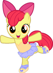 Size: 510x710 | Tagged: safe, artist:angrymetal, apple bloom, pony, 1000 hours in ms paint, arabesque, ballerina, ballet, ballet slippers, clothes, on one leg, simple background, solo, transparent background, tutu